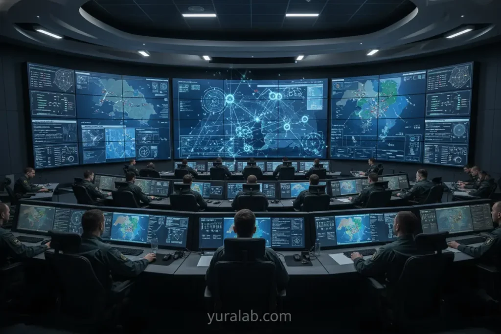 Sala de comando militar e IA na defesa estratégica 2026