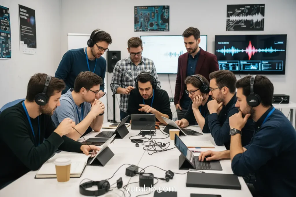 Profissional se preparando para IA de áudio avançada.